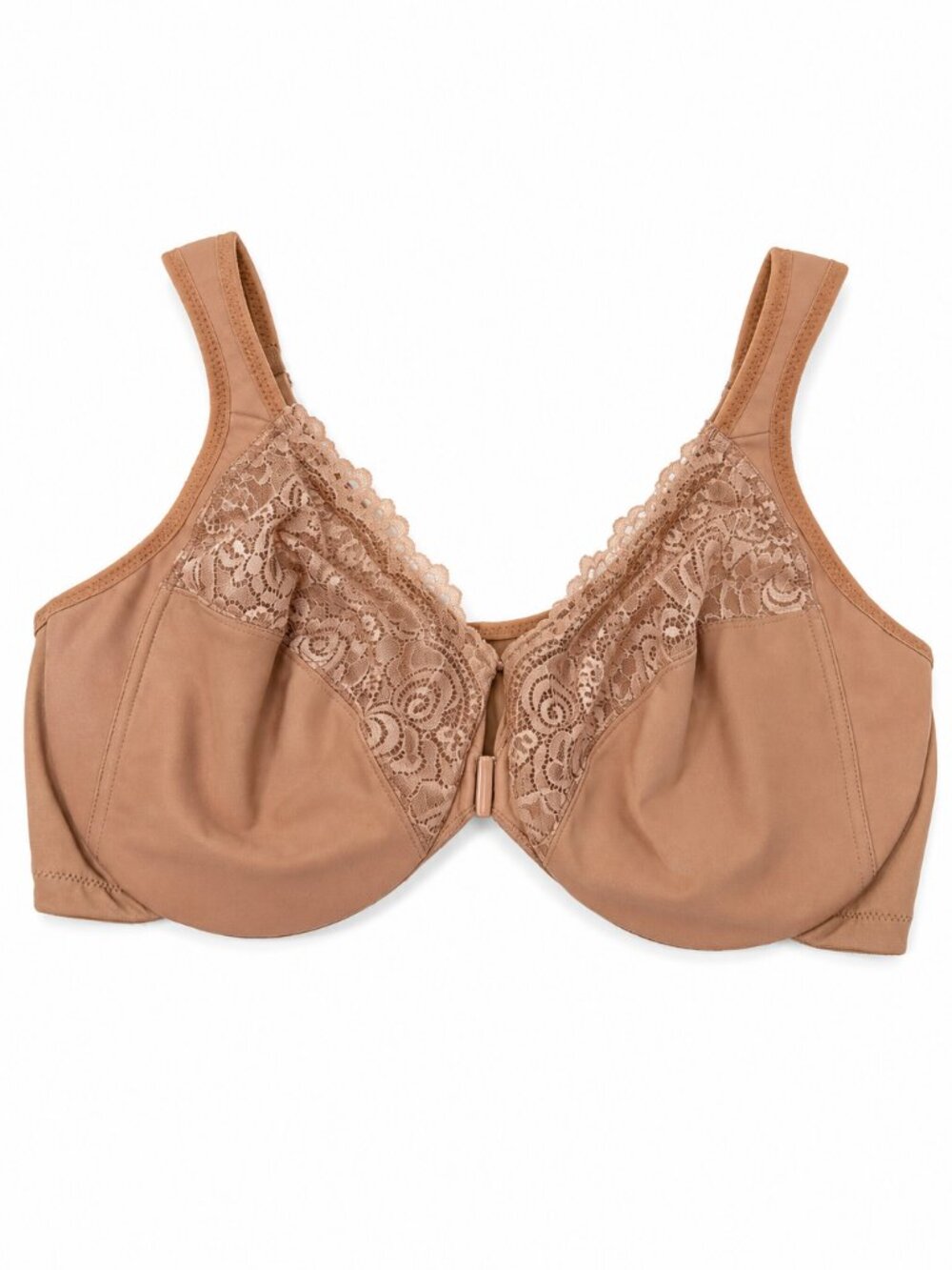 Glamorise Front Closure WonderWire Underwire Bra Nude Beige 42D Lace Support